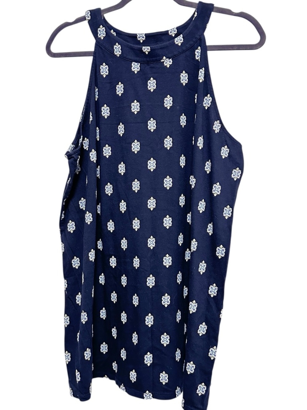J. Jill Diamond Floral High-Neck Tank Navy Blue XL NWOT